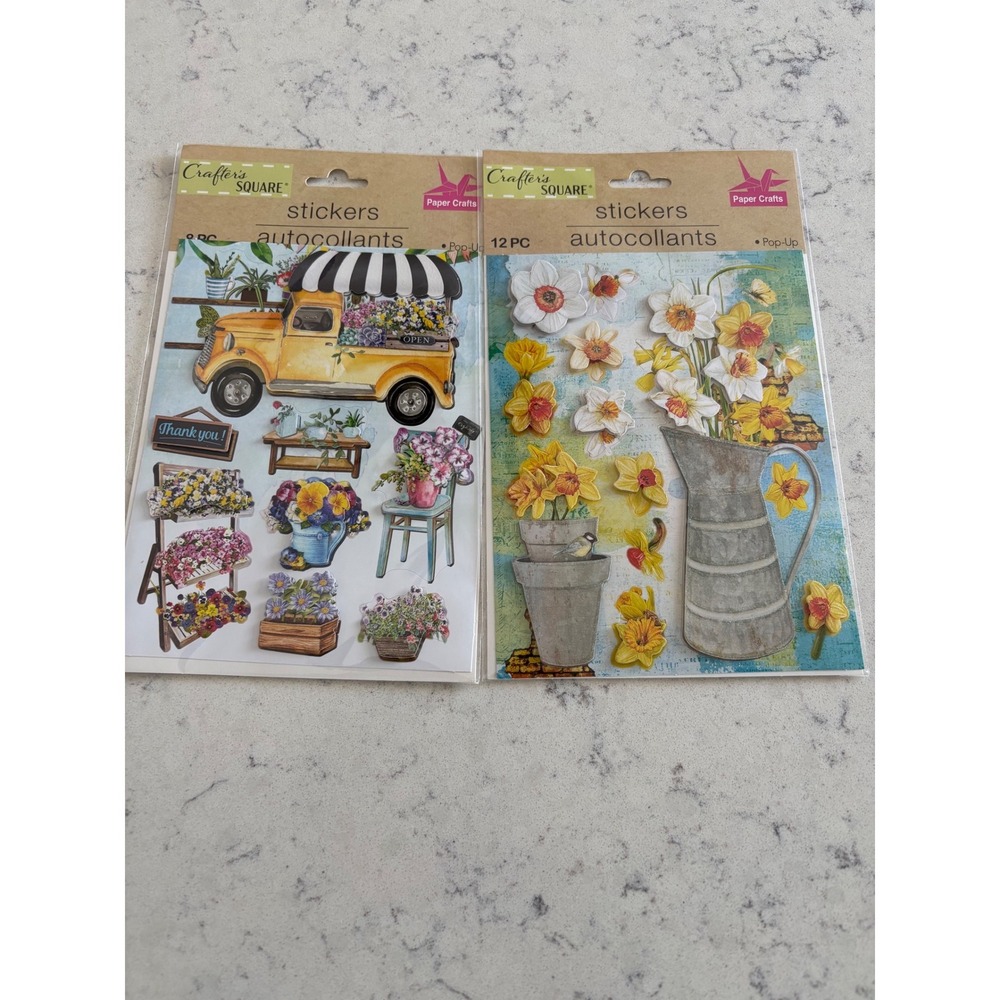 Lot 2 New old stock Crafters Square pop-up Stickers Watering Can paper craft 3-D
